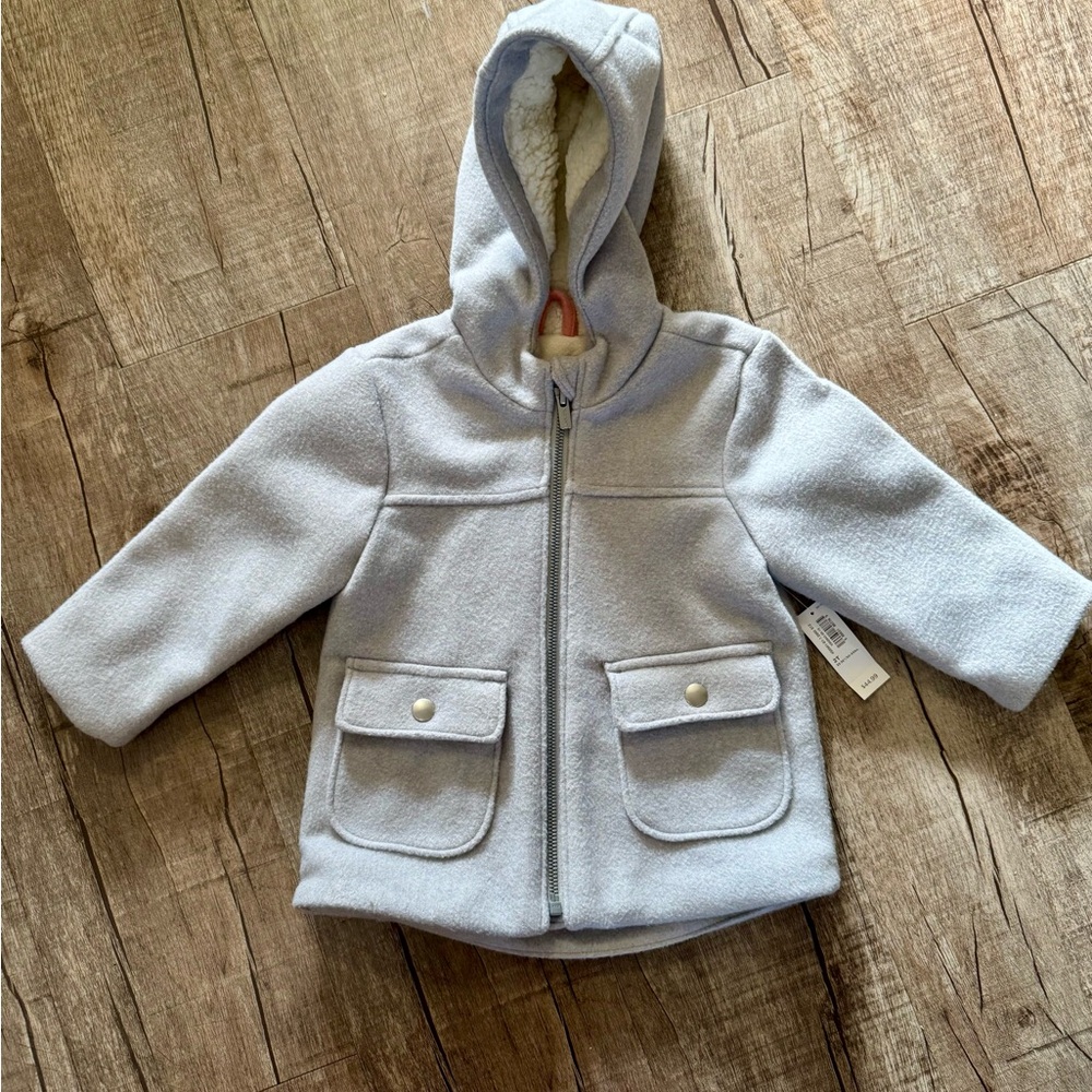 Old‎ Navy Toddler Girls Fleece Lined Jacket 2T Gray Hooded Sherpa Coat NWT Warm